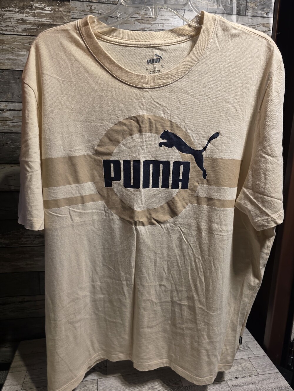 Puma Cream Short-Sleeve Tee with Navy Logo